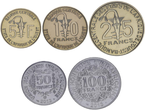 фото Западная Африка набор из 5 монет 2011-2013 UNC 5, 10, 25, 50, 100 франков