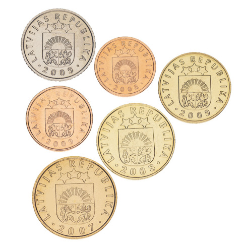 фото Латвия набор из 6 монет 2007-2009 UNC 1, 2, 5, 10, 20, 50 сантимов