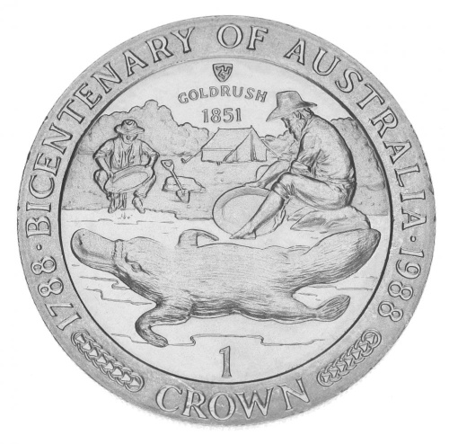 фото Остров Мэн 1 крона 1988 «200 лет Австралии. Утконос» UNC (KM#224)