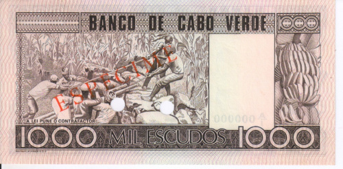 фото Кабо-Верде 1000 эскудо 1977 UNC Банковский образец (P56)