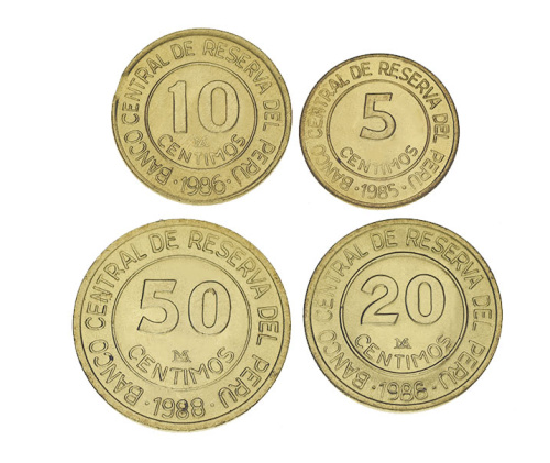 фото Перу набор из 4 монет 1985-1988 VF-AU 5, 10, 20, 50 сентим