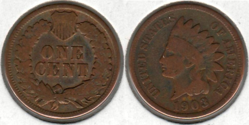 фото США 1 цент 1903 F-VF Цент с головой индейца