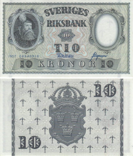 фото Швеция 10 крон 1957 UNC (P43e)