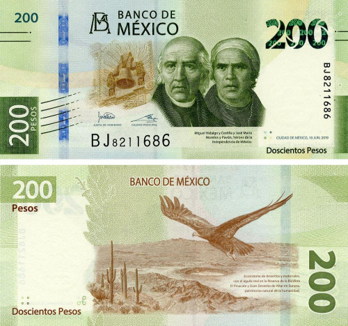 фото Мексика 200 песо 2019 UNC (Pnew)