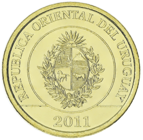 фото Уругвай 2 песо 2011 UNC Животное - Капибара (KM#136)