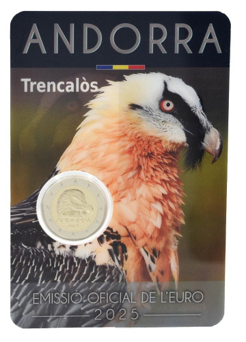 фото Андорра 2 евро 2025 Биметалл UNC Птица - Бородатый гриф