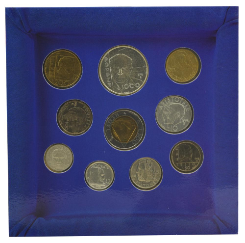 фото Сан-Марино набор из 10 монет 1996 UNC 1, 2, 5, 10, 20, 50, 100, 200, 500, 1000 лир (серебро)