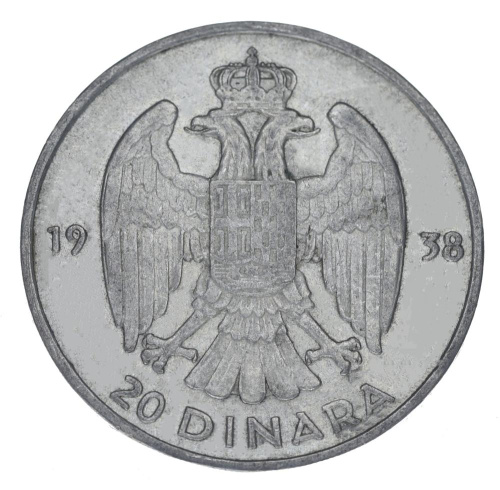 фото Югославия 20 динаров 1938 Серебро F-VF
