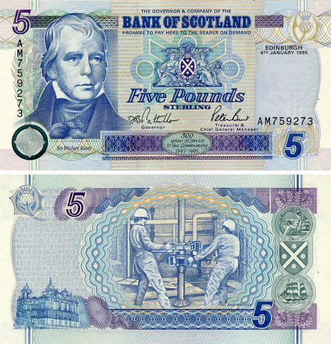 фото Шотландия 5 фунтов 1995 AU-UNC (P119a)