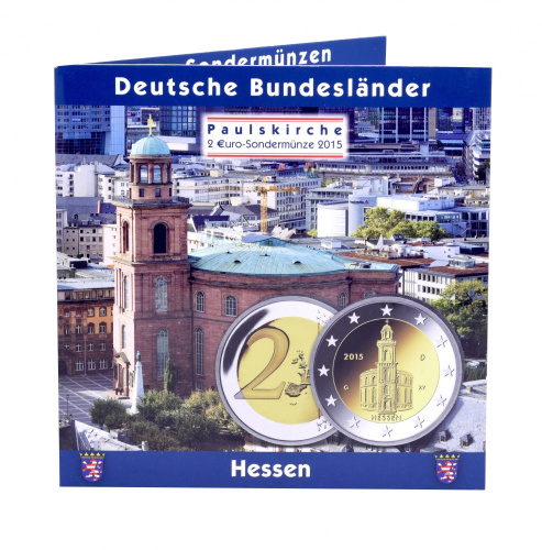 фото Германия набор из 5 монет по 2 евро 2015 A, D, F, G, J «Хессен» UNC в сувенирной упаковке