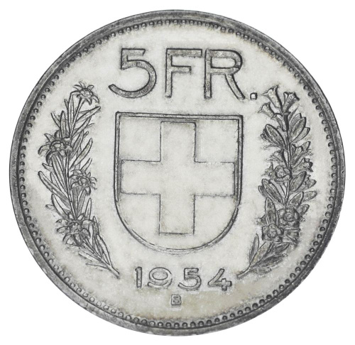 фото Швейцария 5 франков 1954 Серебро F-VF