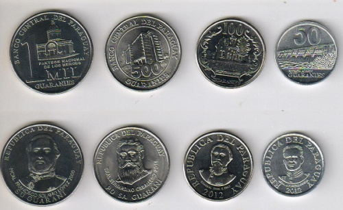 фото Парагвай набор из 4 монет 2007-2012 UNC 50, 100, 500, 1000 гуарани