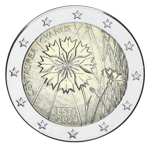 фото Эстония 2 евро 2024 Биметалл UNC Василёк - национальный цветок Эстонии