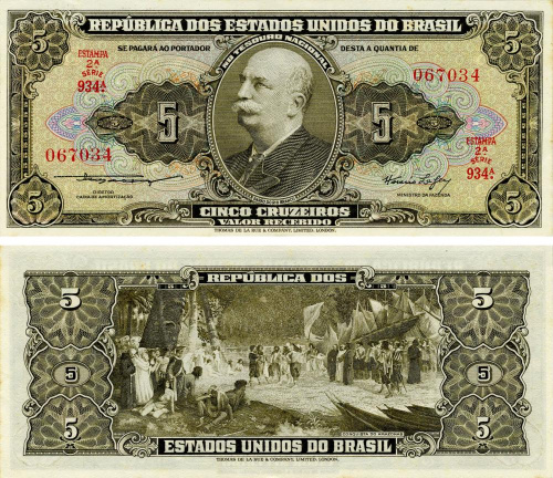 фото Бразилия 5 крузейро 1953-1959 UNC (P158a)
