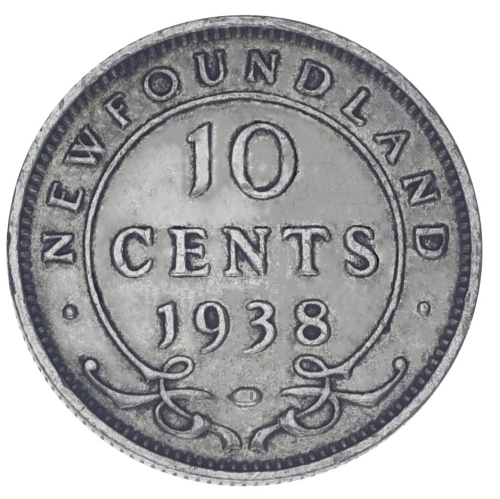 фото Ньюфаундленд 10 центов 1938 Серебро F-VF