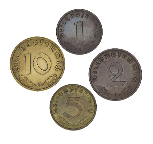 фото Германия набор из 4 монет 1937-1939 F-VF 1, 2, 5, 10 пфеннигов