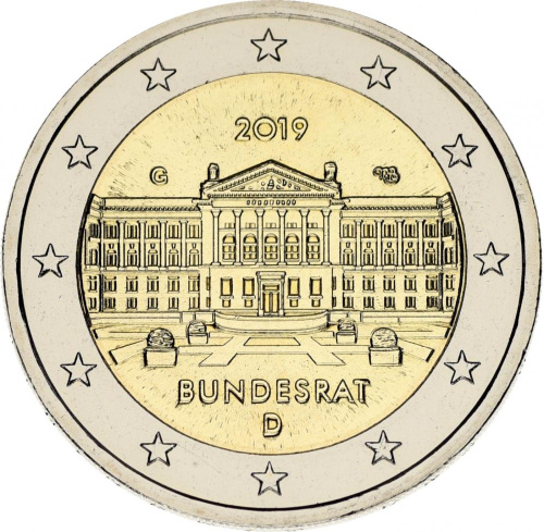 фото Германия 2 евро 2019 Биметалл UNC G Бундесрат