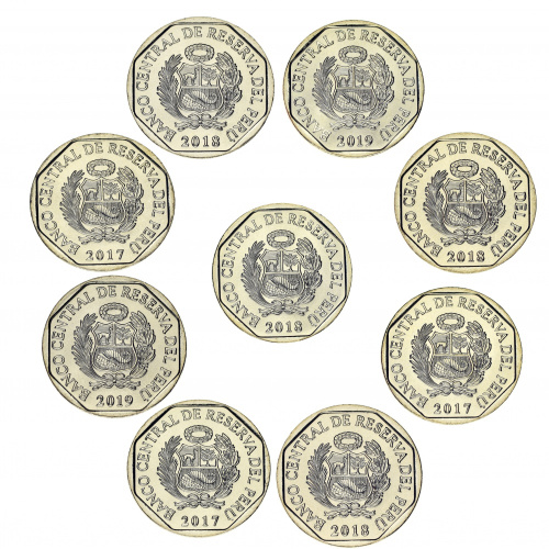 фото Перу набор из 9 монет 2017-2019 Фауна Перу UNC 1 соль
