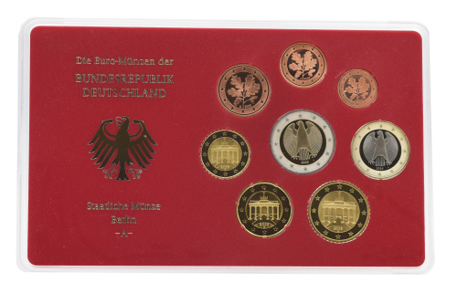 фото Германия набор из 8 монет евро 2003 UNC A 1, 2, 5, 10, 20, 50 евроцентов, 1, 2 евро в сувенирной упаковке