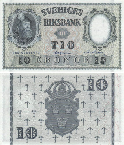 фото Швеция 10 крон 1960 UNC (P43h)