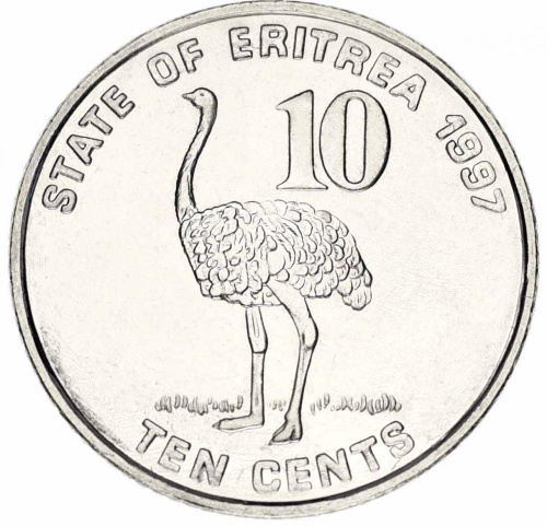 фото Эритрея 10 центов 1997 AU-UNC Страус
