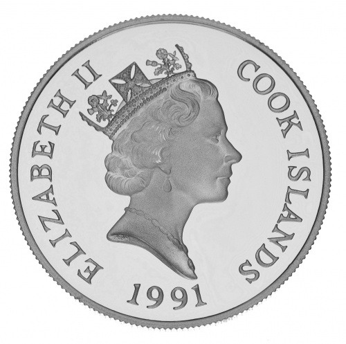 фото Острова Кука 50 долларов 1990 Серебро Proof Вымирающие виды животных - Лань