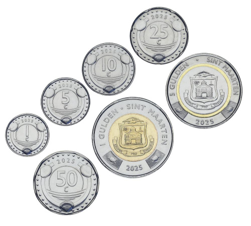 фото Синт-Мартен и Кюрасао набор из 7 монет 2025 UNC 1, 5, 10, 25, 50 центов, 1, 5 гульденов (5 центов Кюрасао)