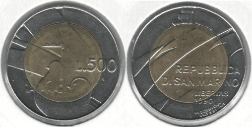фото Сан-Марино 500 лир 1990 VF (KM#256)
