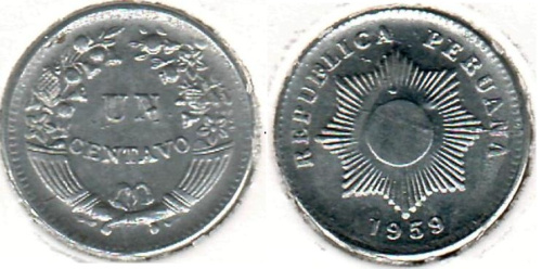 фото Перу 1 сентаво 1959 VF (KM#227)