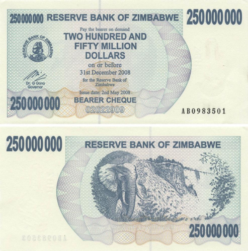 фото Зимбабве 250000000 долларов 2008 UNC (P59)