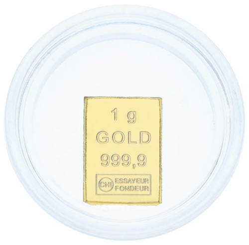 фото Инвестиционный золотой штампованный слиток Золото Au 999,9 1 грамм Valcambi (Швейцария)