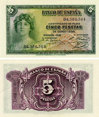 фото Испания 5 песет 1935 UNC (P85)
