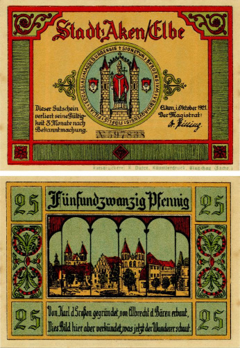фото Германия Нотгельд 25 пфеннигов 1921 F-VF Акен