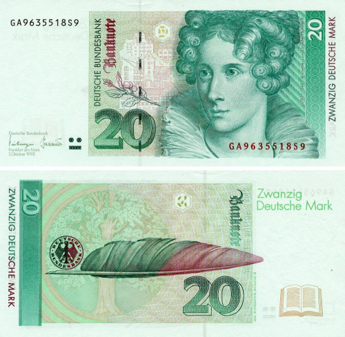 фото Германия 20 марок 1993 AU-UNC (P39b)
