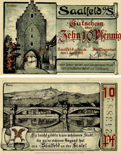 фото Германия Нотгельд  10 пфеннигов 1921  F-VF Заальфельд