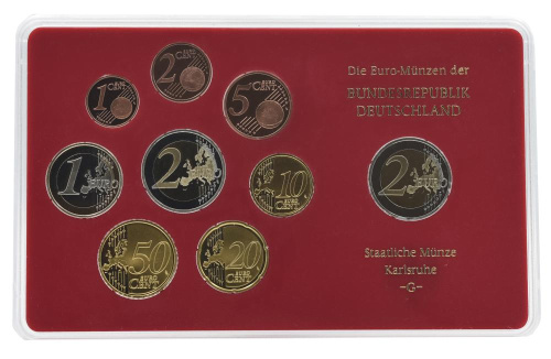 фото Германия набор из 9 монет евро 2011 UNC G 1, 2, 5, 10, 20, 50 евроцентов, 1, 2 евро, памятная 2 евро Блистер