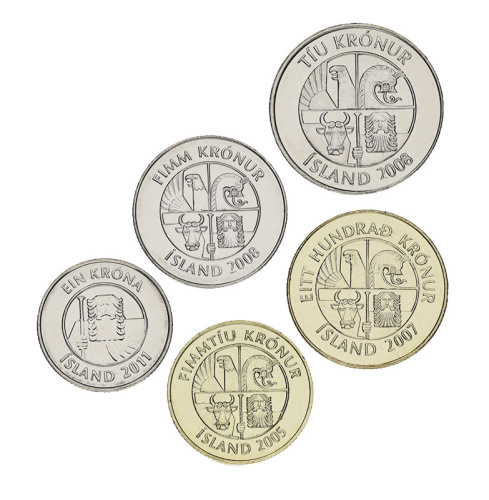 фото Исландия набор из 5 монет 2005-2011 UNC 1, 5, 10, 50, 100 крон
