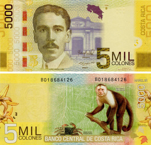 фото Коста-Рика 5000 колонов 2012 UNC Обезьяна (P276b)