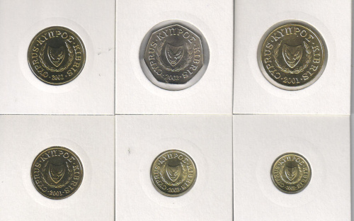 фото Кипр набор из 6 монет 2001-2003 UNC