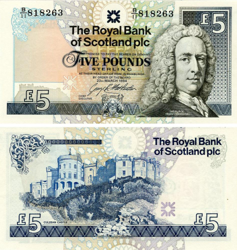 фото Шотландия 5 фунтов 1994 UNC (P352)