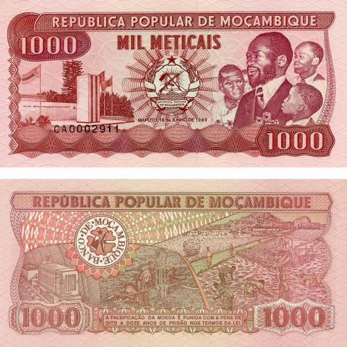 фото Мозамбик 1000 метикалов 1989 UNC (P132)