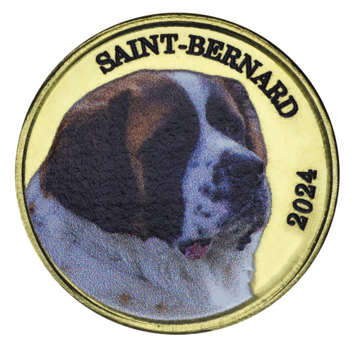 фото Паган 3 доллара 2024 UNC Мьянма Собака - Сенбернар в сувенирной упакове