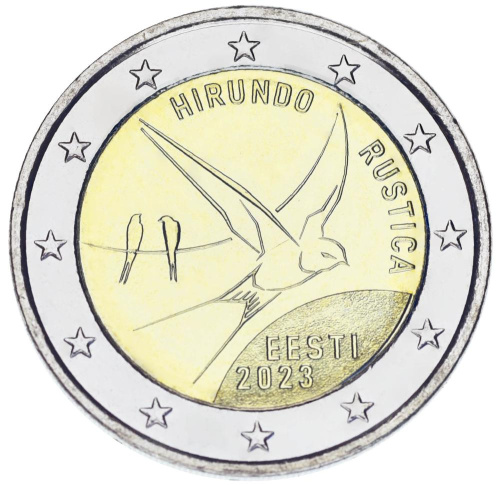фото Эстония 2 евро 2023 Биметалл UNC Птица - Ласточка