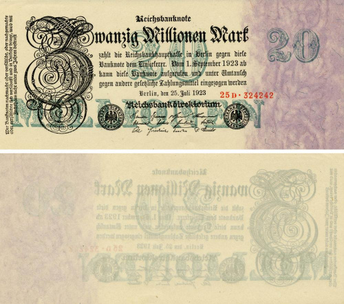 фото Германия 20000000 марок 1923 AU-UNC 20 миллионов (P97)