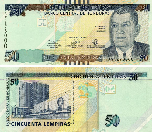 фото Гондурас 50 лемпир 2019 UNC (P103d)