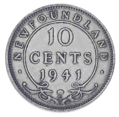 фото Ньюфаундленд 10 центов 1941 Серебро F-VF