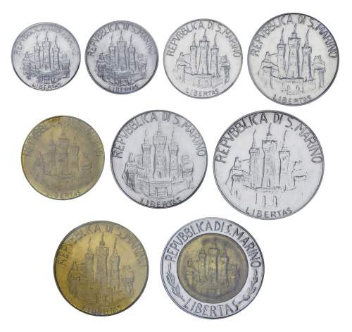 фото Сан-Марино набор из 9 монет 1984 UNC 1, 2, 5, 10, 20, 50, 100, 200, 500 лир