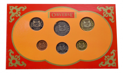 фото Сингапур набор из 7 монет 1996 UNC 1, 5, 10, 20, 50 центов, 1, 5 долларов в сувенирной упаковке