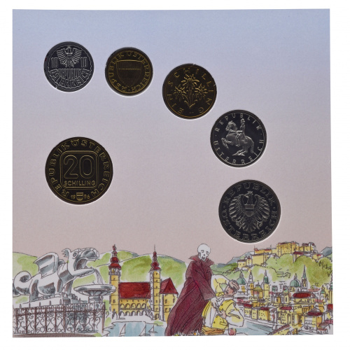 фото Австрия набор из 6 монет 1996 UNC 10, 50 грош, 1, 5, 10, 20 шиллингов в сувенирной упаковке