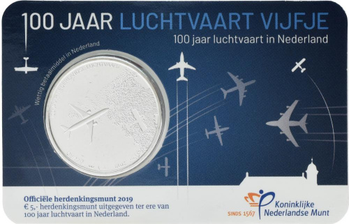 фото Нидерланды 5 евро 2019 100 лет авиации UNC